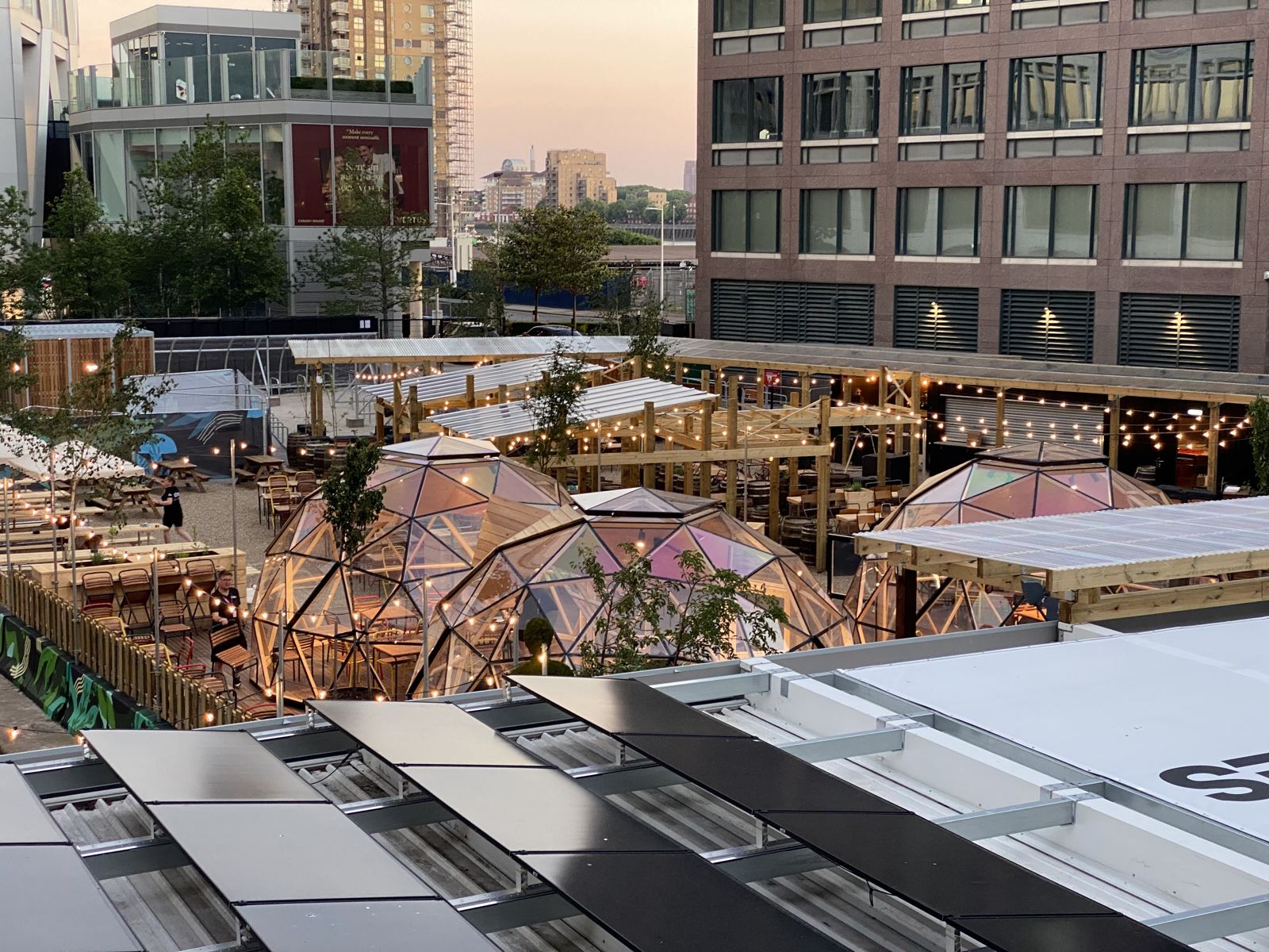 Wilder domes beside the floating pool at Sea Lanes Canary Wharf