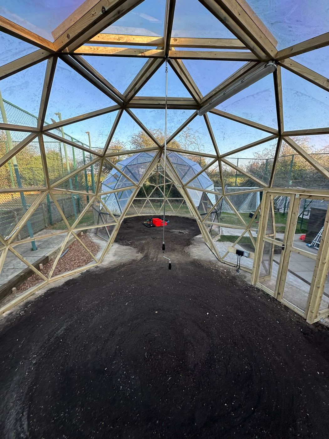 The linked domes at dusk