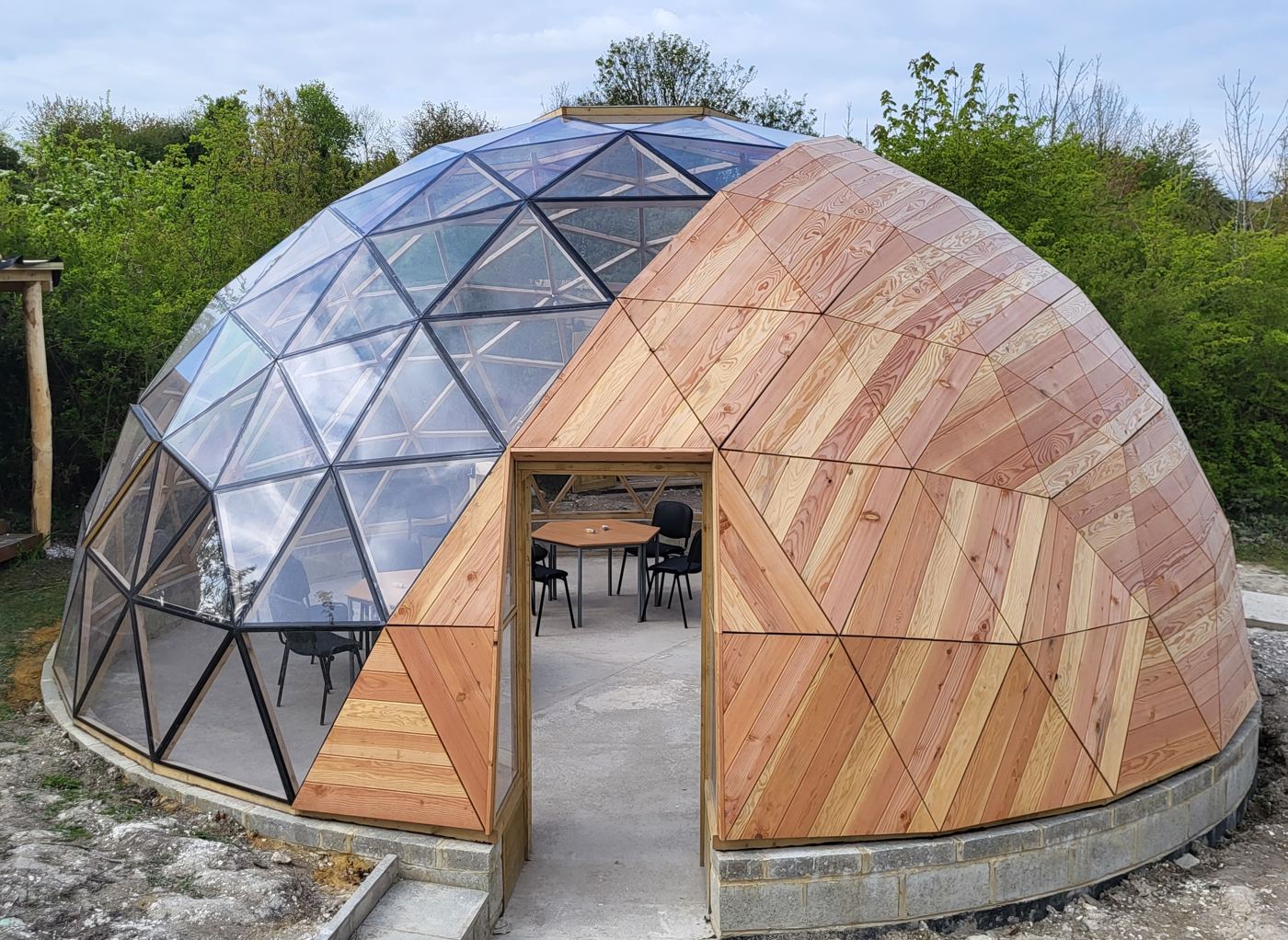 The completed dome with tables set inside