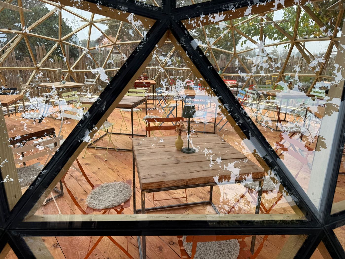 Interior seating seen through the glazing
